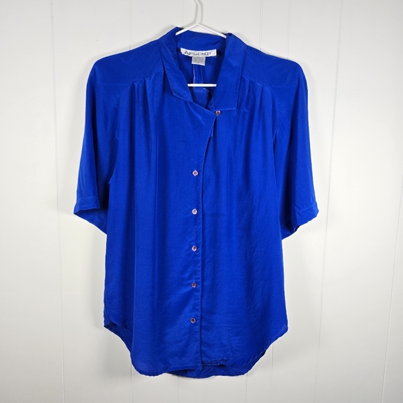 Argenti Blue Silk Button Down Blouse Size 6 - Picture 1 of 6